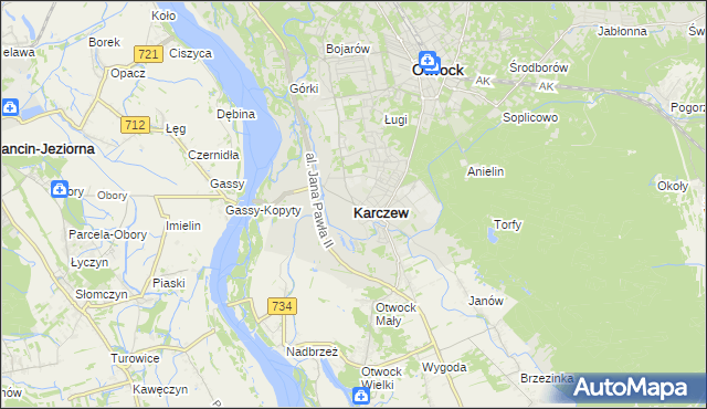 mapa Karczew powiat otwocki, Karczew powiat otwocki na mapie Targeo