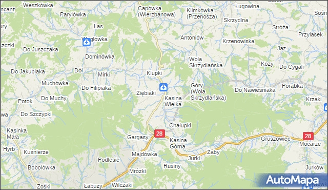 mapa Kasina Wielka, Kasina Wielka na mapie Targeo