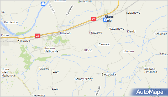 mapa Klecie gmina Stare Pole, Klecie gmina Stare Pole na mapie Targeo