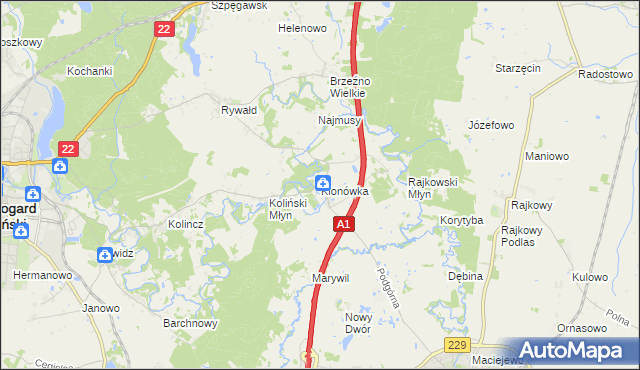 mapa Klonówka gmina Starogard Gdański, Klonówka gmina Starogard Gdański na mapie Targeo