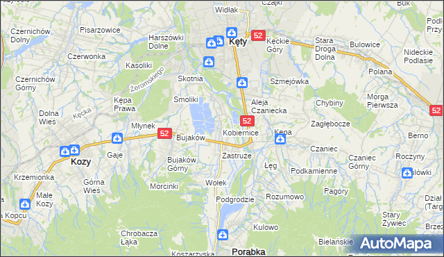 mapa Kobiernice, Kobiernice na mapie Targeo