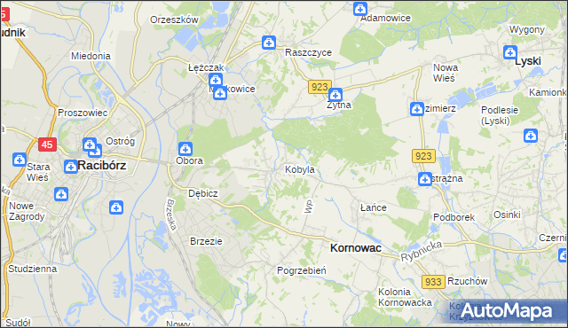 mapa Kobyla gmina Kornowac, Kobyla gmina Kornowac na mapie Targeo