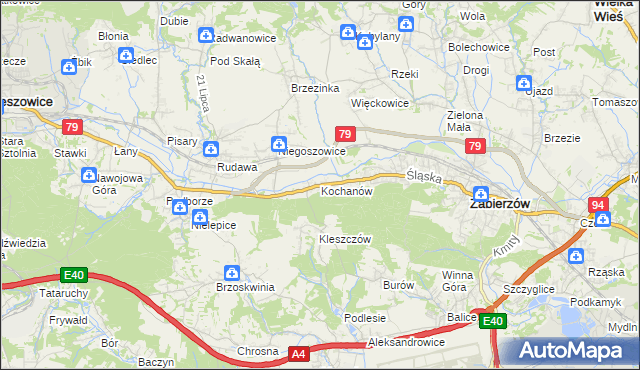 mapa Kochanów gmina Zabierzów, Kochanów gmina Zabierzów na mapie Targeo