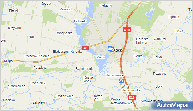 mapa Kock powiat lubartowski, Kock powiat lubartowski na mapie Targeo