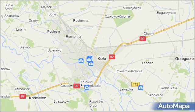 mapa Koło, Koło na mapie Targeo