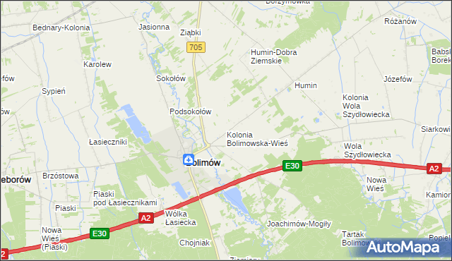 mapa Kolonia Bolimowska-Wieś, Kolonia Bolimowska-Wieś na mapie Targeo