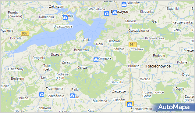 mapa Kornatka gmina Dobczyce, Kornatka gmina Dobczyce na mapie Targeo