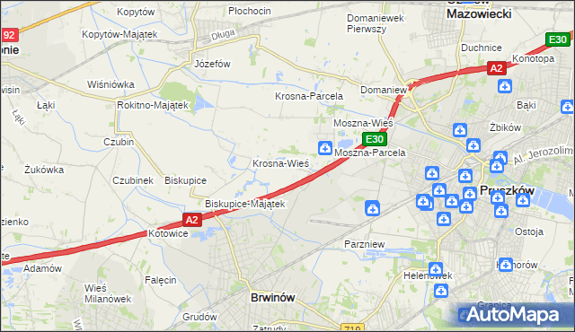 mapa Koszajec gmina Brwinów, Koszajec gmina Brwinów na mapie Targeo