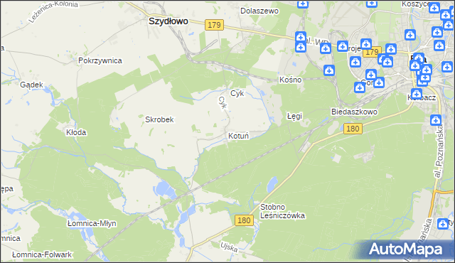 mapa Kotuń gmina Szydłowo, Kotuń gmina Szydłowo na mapie Targeo