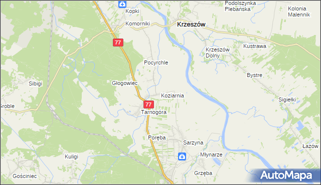 mapa Koziarnia, Koziarnia na mapie Targeo