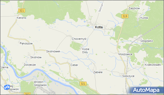 mapa Kozie Doły gmina Kotla, Kozie Doły gmina Kotla na mapie Targeo