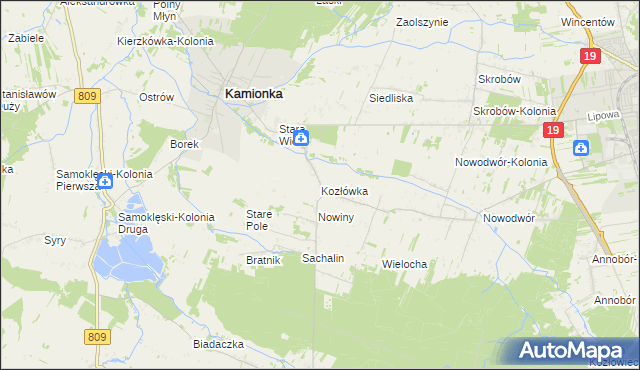 mapa Kozłówka gmina Kamionka, Kozłówka gmina Kamionka na mapie Targeo