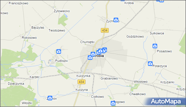 mapa Krobia powiat gostyński, Krobia powiat gostyński na mapie Targeo