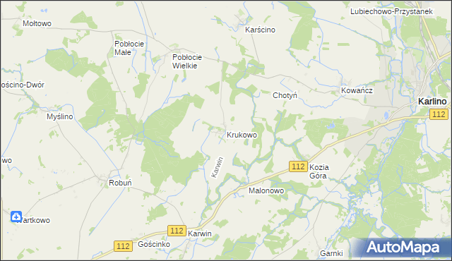 mapa Krukowo gmina Karlino, Krukowo gmina Karlino na mapie Targeo