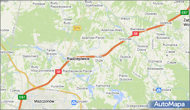 mapa Krze Duże, Krze Duże na mapie Targeo