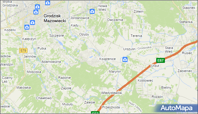 mapa Książenice gmina Grodzisk Mazowiecki, Książenice gmina Grodzisk Mazowiecki na mapie Targeo