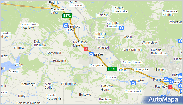 mapa Kunów powiat ostrowiecki, Kunów powiat ostrowiecki na mapie Targeo