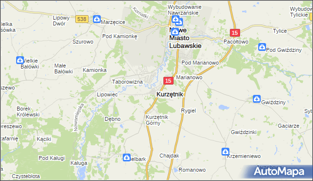 mapa Kurzętnik, Kurzętnik na mapie Targeo