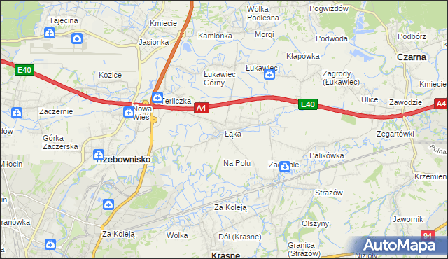 mapa Łąka gmina Trzebownisko, Łąka gmina Trzebownisko na mapie Targeo