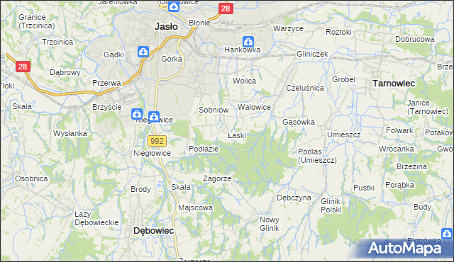 mapa Łaski gmina Jasło, Łaski gmina Jasło na mapie Targeo