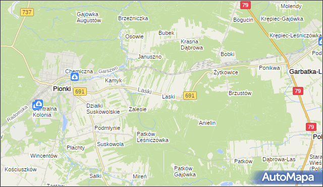 mapa Laski gmina Pionki, Laski gmina Pionki na mapie Targeo
