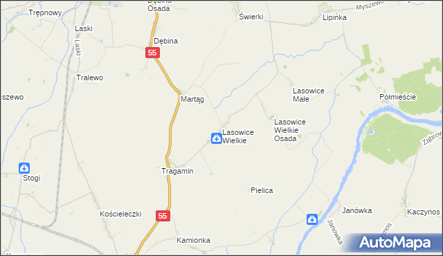 mapa Lasowice Wielkie gmina Malbork, Lasowice Wielkie gmina Malbork na mapie Targeo
