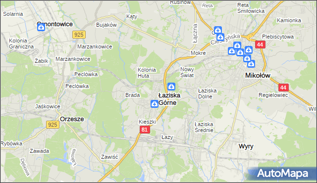 mapa Łaziska Górne, Łaziska Górne na mapie Targeo