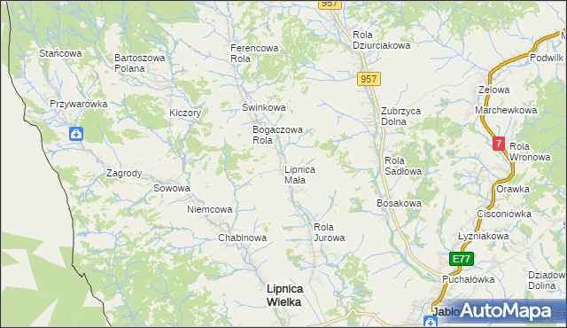 mapa Lipnica Mała, Lipnica Mała na mapie Targeo