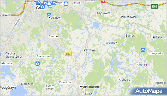 mapa Łomnica gmina Mysłakowice, Łomnica gmina Mysłakowice na mapie Targeo