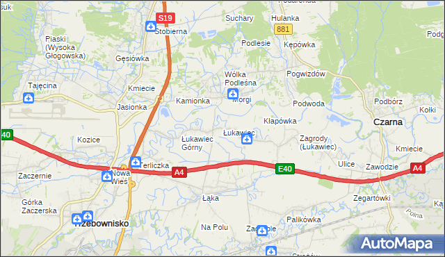 mapa Łukawiec gmina Trzebownisko, Łukawiec gmina Trzebownisko na mapie Targeo