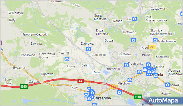 mapa Luszowice gmina Chrzanów, Luszowice gmina Chrzanów na mapie Targeo
