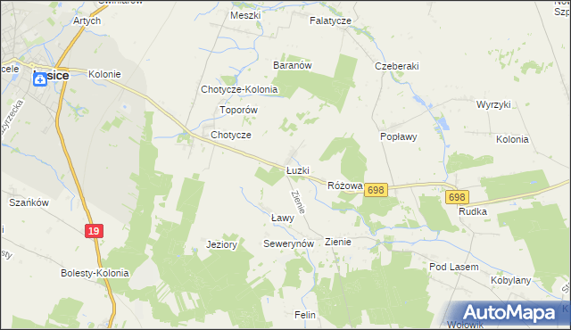 mapa Łuzki gmina Łosice, Łuzki gmina Łosice na mapie Targeo