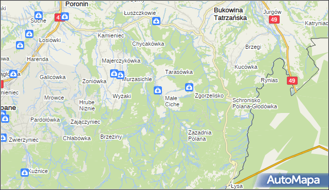 mapa Małe Ciche, Małe Ciche na mapie Targeo