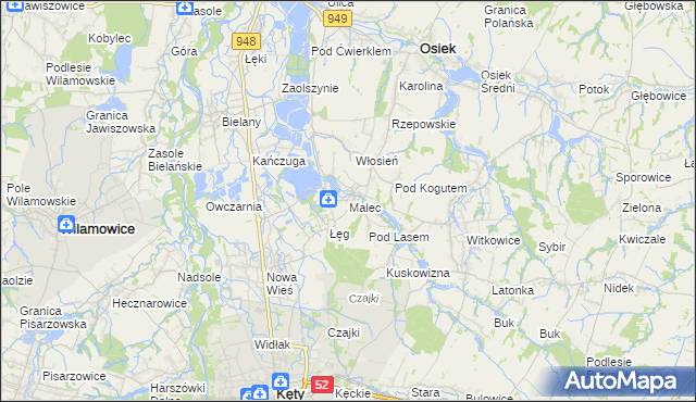 mapa Malec gmina Kęty, Malec gmina Kęty na mapie Targeo
