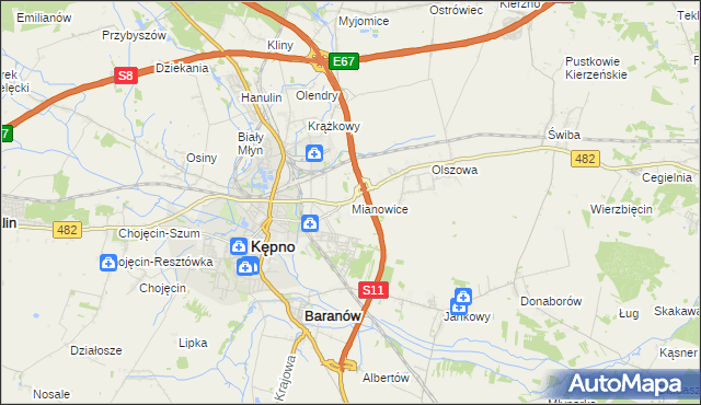 mapa Mianowice gmina Kępno, Mianowice gmina Kępno na mapie Targeo