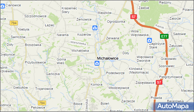 mapa Michałowice powiat krakowski, Michałowice powiat krakowski na mapie Targeo