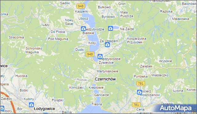 mapa Międzybrodzie Żywieckie, Międzybrodzie Żywieckie na mapie Targeo