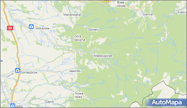 mapa Międzygórze gmina Bystrzyca Kłodzka, Międzygórze gmina Bystrzyca Kłodzka na mapie Targeo