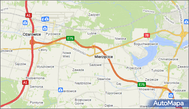 mapa Mierzęcice, Mierzęcice na mapie Targeo