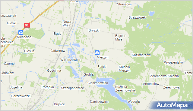 mapa Mierzyn gmina Rozprza, Mierzyn gmina Rozprza na mapie Targeo