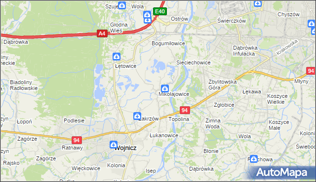 mapa Mikołajowice gmina Wierzchosławice, Mikołajowice gmina Wierzchosławice na mapie Targeo