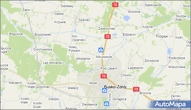 mapa Mikułowice gmina Busko-Zdrój, Mikułowice gmina Busko-Zdrój na mapie Targeo