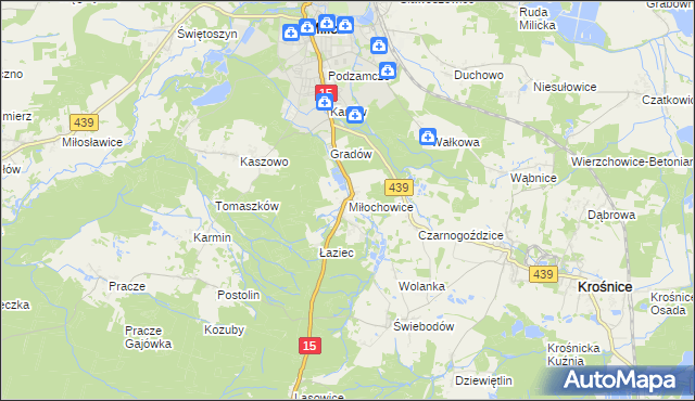 mapa Miłochowice, Miłochowice na mapie Targeo