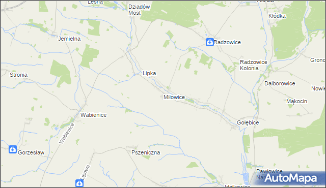 mapa Miłowice gmina Dziadowa Kłoda, Miłowice gmina Dziadowa Kłoda na mapie Targeo