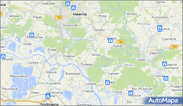 mapa Mirów gmina Alwernia, Mirów gmina Alwernia na mapie Targeo