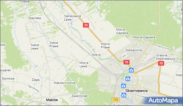 mapa Mokra gmina Skierniewice, Mokra gmina Skierniewice na mapie Targeo