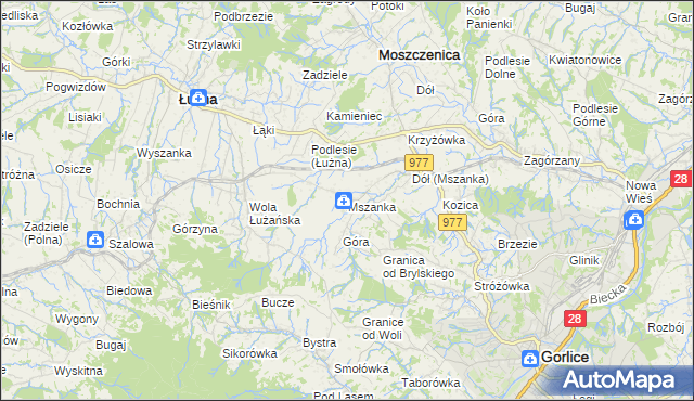 mapa Mszanka gmina Łużna, Mszanka gmina Łużna na mapie Targeo