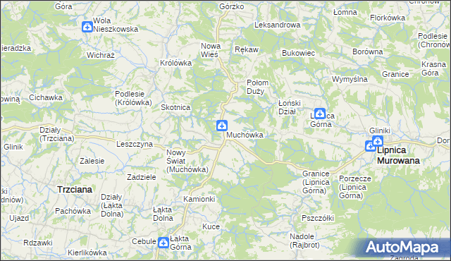 mapa Muchówka gmina Nowy Wiśnicz, Muchówka gmina Nowy Wiśnicz na mapie Targeo