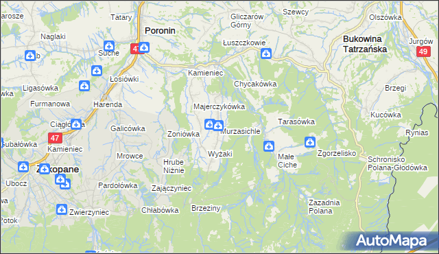 mapa Murzasichle, Murzasichle na mapie Targeo