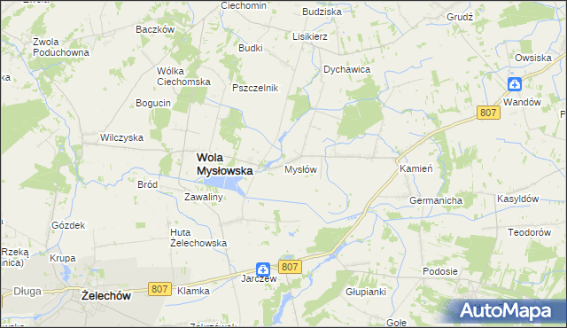 mapa Mysłów gmina Wola Mysłowska, Mysłów gmina Wola Mysłowska na mapie Targeo